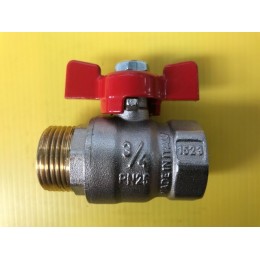 BALL VALVE, MALE / FEMALE, 3/4" (20MM), RED TEE HANDLE
